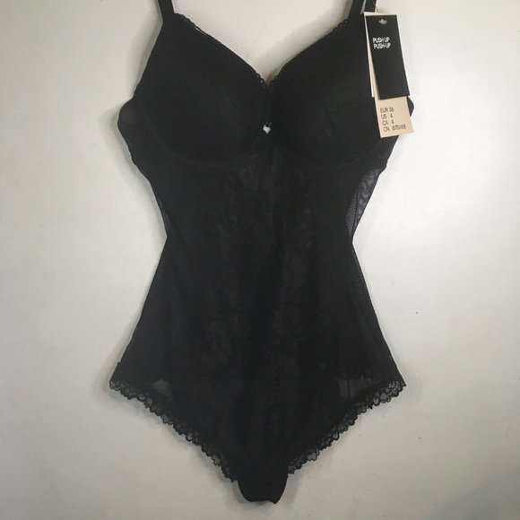 Sexy H&M Lingerie Teddy Black Lace Mesh Push up - Picture 1 of 10